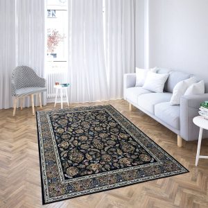 خرید فرش ماشینی طرح درنا سرمه ای کد 70049