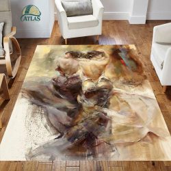 فرشینه مخمل طرح دختر سبک رنگ روغن کد 83140 فرشینه طرح رنگ روغن فروشگاه آنلاین فرش ماشینی | فرش کاشان