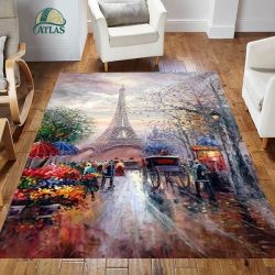 فرشینه مخمل طرح برج ایفل و خیابان  سبک رنگ روغن کد 83149 فرشینه طرح رنگ روغن فروشگاه آنلاین فرش ماشینی | فرش کاشان
