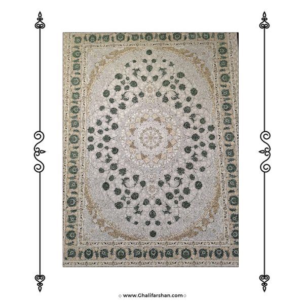 خرید فرش ماشینی 1200 شانه برجسته طرح مرجان رنگ سبز فرش پر نقش و نگار فروشگاه آنلاین فرش ماشینی | فرش کاشان