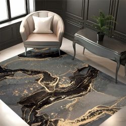 فرشینه مخمل طرح سنگ مرمر رنگ مشکی و طلایی کد 50010 فرشینه راهرویی فروشگاه آنلاین فرش ماشینی | فرش کاشان