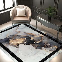 فرشینه طرح سنگ مرمر نقره ای با رگه های طلایی کد 50028 فرشینه راهرویی فروشگاه آنلاین فرش ماشینی | فرش کاشان