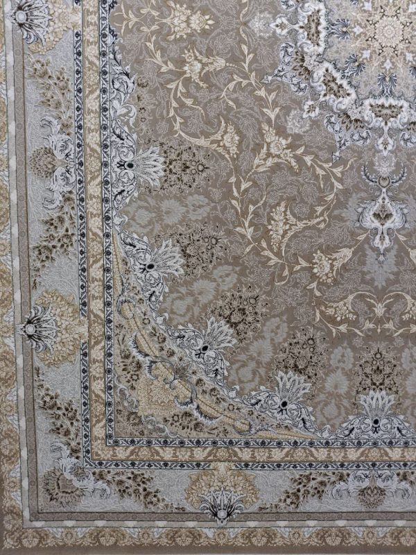 خرید فرش ماشینی 1200 شانه برجسته طرح ماهان بژ فرش پر نقش و نگار فروشگاه آنلاین فرش ماشینی | فرش کاشان 2