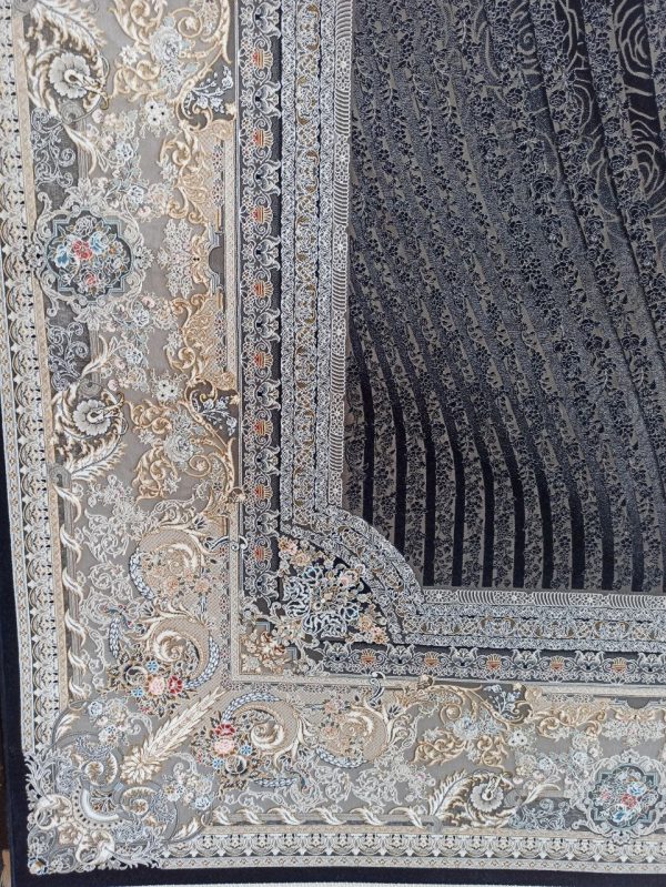خرید فرش ماشینی 1200 شانه برجسته طرح خلیفه سرمه ای فرش جهان فروشگاه آنلاین فرش ماشینی | فرش کاشان