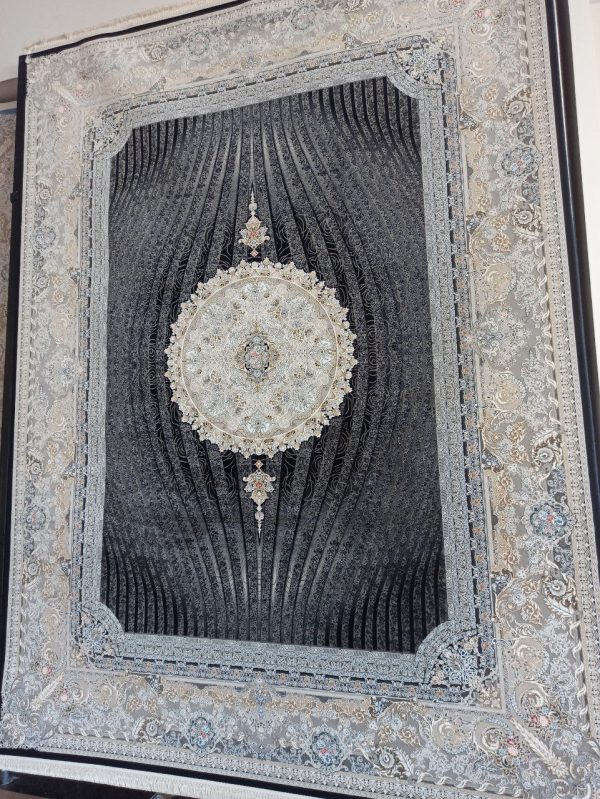 خرید فرش ماشینی 1200 شانه برجسته طرح خلیفه سرمه ای فرش جهان فروشگاه آنلاین فرش ماشینی | فرش کاشان